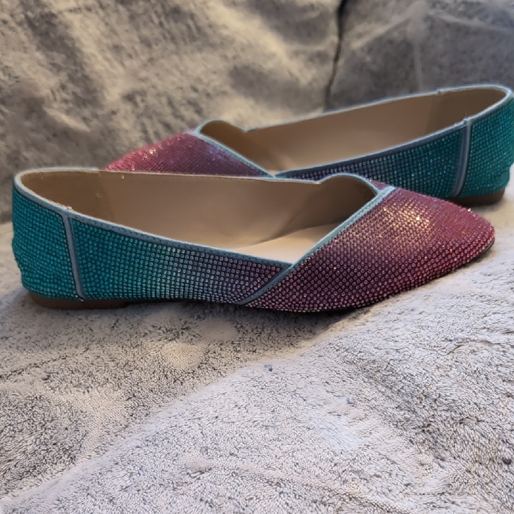 Rock & Candy Women's Glitter Slip-On Flats in Pink and Teal - Picture 2 of 5